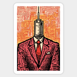 Modern Syringe Head Man Surrealist Illustration Sticker